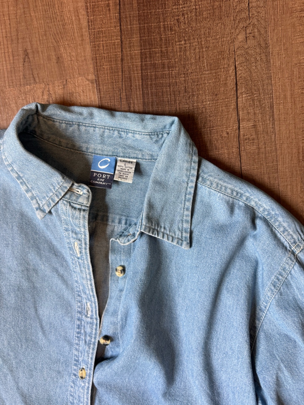 Port and Company Light Blue Denim Button-Down Shirt - Picture 2 of 2